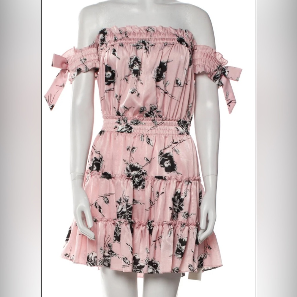 Misa Los Angeles Pink Floral Strapless Dress